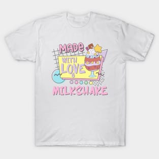 Powered By Love Milkshake Retro 80s 90s Couples Who Loves Milkshakes T-Shirt